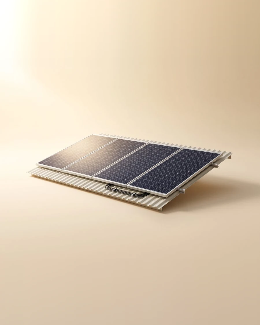 Solar modules mounted on a section of corrugated metal roof