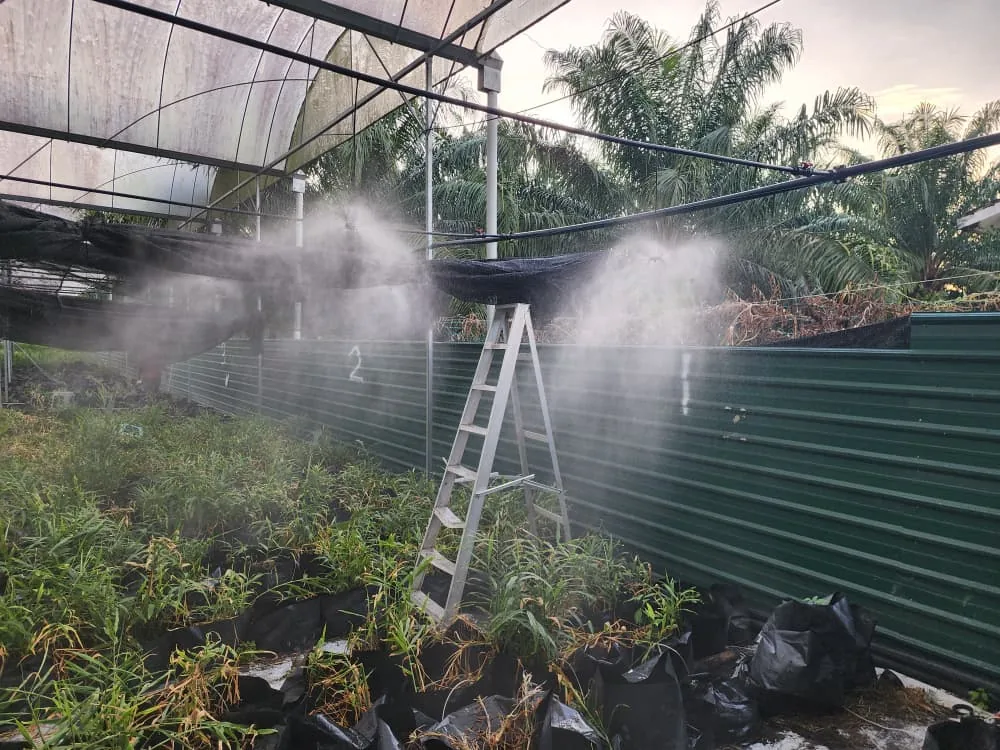 Misting running inside a protected growing house
