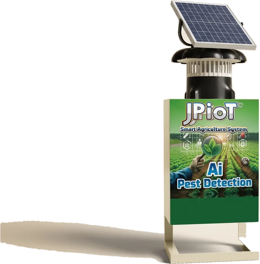 The solar-powered JPIoT AI Pest Detection trap on its stand